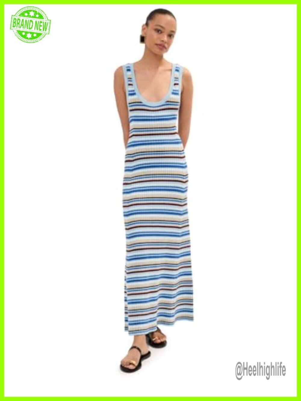 Heavyweight Ribbed Knit Maxi Dress Striped Sleeveless
